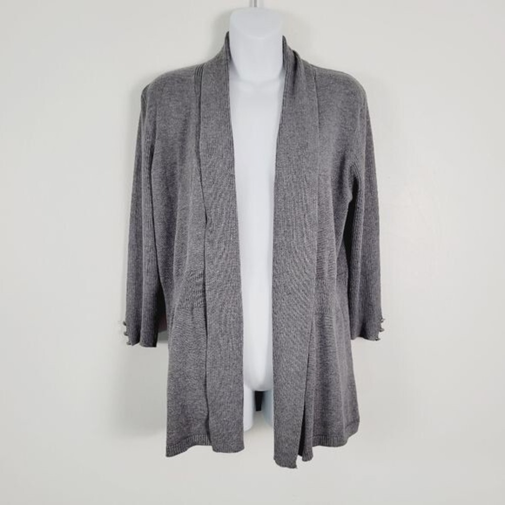 Kim‎ Rodgers Gray Knit Ribbed Elevated Basics Open Cardigan